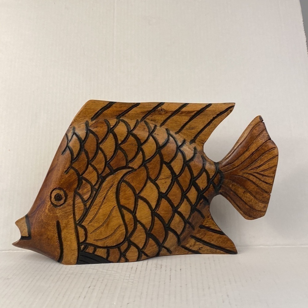 Carved wooden fish, large figurine wood decor animal vintage handmade